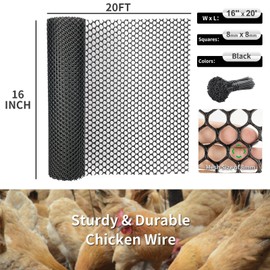 Plastic Wire Mesh Fence 16in x 20Ft Plastic Chicken Wire Mesh for Poultry, Dogs, Rabbit, Snake Barrier & Gardening Versatile Plastic Fencing (16in x 20Ft, Black)