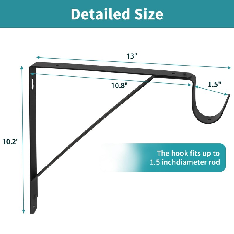Closet Rod Bracket, Heavy Duty Closet Brackets with Rod Holder,