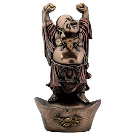 Bronze Laughing Buddha On Nugget Buddhism Statue Display