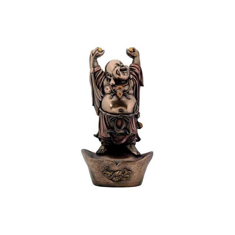 Bronze Laughing Buddha On Nugget Buddhism Statue Display