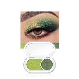 JUAAZIN Light Green Shimmer Eyeshadow Green Double Colors Palette, High Pigment Eye Shadow Powder, Blendable Smooth and Texture Waterproof, Smudge-proof, Durable and Long-lasting Makeup Palette 02#