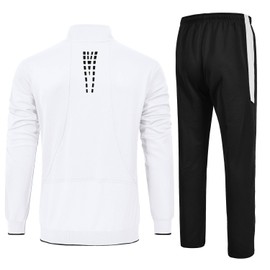 Rdruko Men's Track Suits Sweatsuits 2 Piece Set Jogging Workout Casual Warm Up Outfit Full Zip(White+Black, US L)