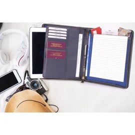 Catwalk Collection Handbags - Women's Leather A5 Conference Folder - Zip Travel Document Holder - Fits Tablet and Business Cards - Angela - Pink