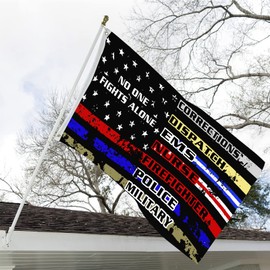 First Responders Flag 3x5 Outdoor No One Fights Alone Flags Double Sided Heavy Duty 3 Ply 210D Polyester Flags with Durable Canvas Header 3 X 5 Feet