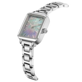 CILOA Watches for Women with Small Vintage Bracelet Rectangular Case Roman Dial. Silver/Blue