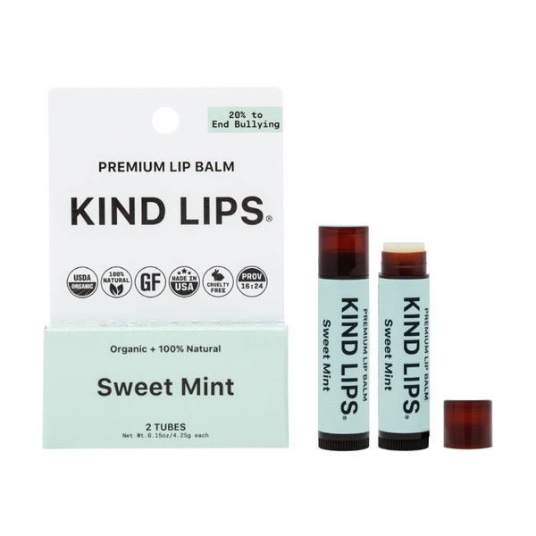 Kind Lips Lip Balm, Nourishing Soothing Lip Moisturizer for Dry Cracked Chapped Lips, Made in Usa With 100% Natural USDA Organic Ingredients, Sweet Mint Flavor, Pack of 2