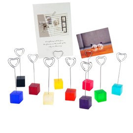 10 pcs Paper Clip Hoder for Desk, Table Number Card Hoders Polaroid Photo Clip Stand for Postcard Picture Memo Menu Monmory Photo Christmas Wedding Number Card Display with Colorful Cube Base