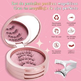 WEIYANG Kit de Pestañas Postizas Magnéticas, Incluye Aplicador y Caja de Almacenamiento, Aspecto Natural, No Necesitan Pegamento, Reutilizables, Vario