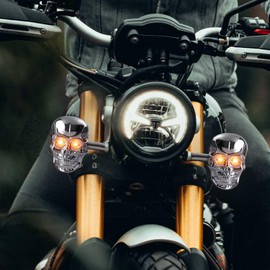 Motorcycle Turn Signals Led Skull Blinkers 10mm Screw Indicator Light Universal for Harley Honda Kawasaki Suzuki Triumph 2PCS (Silver)
