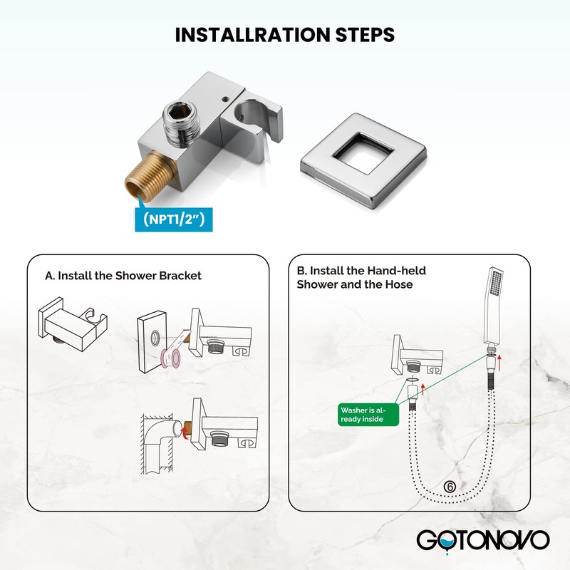 gotonovo Wall Mount Chrome Polished Solid Brass Handheld Shower Head