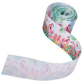CABODYALS 9.14M 50mm Flamingo Ribbon Wired Polyester Cartoon Pattern Ribbon Colorful Summer Tropical Animal Print Fabric Ribbons Bulk for Sewing Making Craft Wreath Gift Wrapping Party Diy Supply
