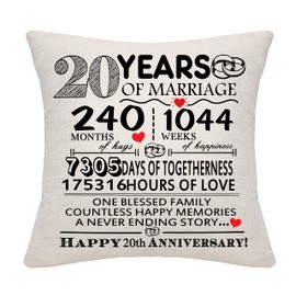 20 Years of Marriage Gift 20th Wedding Anniversary Throw Pillow Cover Keepsake Decoration Gift for Couples Parents Women Men Mom Dad Husband Wife Grandma Grandad Aunt Uncle Friends (20 Years)
