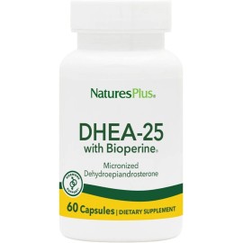 Natures Plus DHEA-25 with Bioperine - 60 Capsules - Gluten Free - 60 Servings