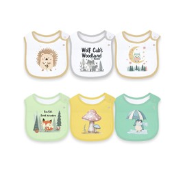 Baby Bibs for Boys and Girls, Waterproof Cotton 6 Pack, Drool and Mealtime (MULTI10A)