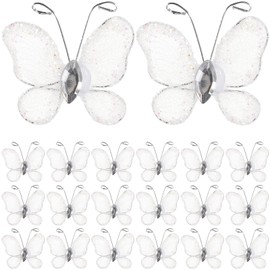 Beaupretty - Juego de 50 mariposas para manualidades (malla transparente, con gema), diseño de mariposas, color blanco