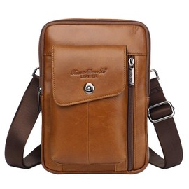 Hebetag Leather Shoulder Bag Messenger Pack for Men Women Travel Outdoor Business Crossbody Pack Casual Sling Daypack Wallet Phone Pouch Purse Bag Brown