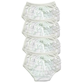 B-One Kids Baby Girls 100% Cotton Diaper Cover Bloomers 4 Pack (Size 6, White)
