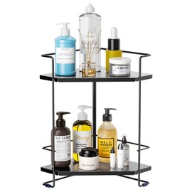 BOIVSHI Bathroom Organizer Countertop, 2-Tier Bathroom Organizers and Storage for Bathroom Countertop, Kitchen Counter, Corner Storage Shelf for Storage Skincare Perfume Makeup (Black)