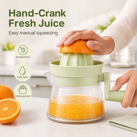 Manual Citrus Juicer for Fresh Juice – Hand-Crank Orange & Lemon Squeezer with 500ml Container and Pulp Separator for Home Kitchen