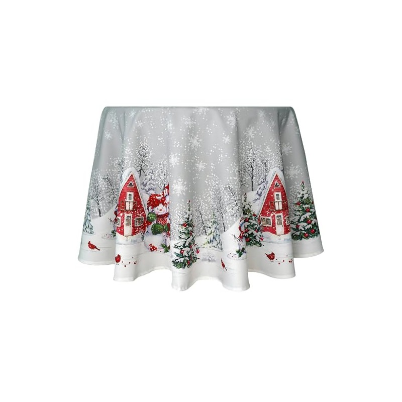 Tablecloth Snowman Christmas Winter Village (150 cm, Round)