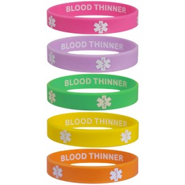 Max Petals Blood THINNER Medical Alert ID Privacy Enhanced Silicone Bracelets 5 Pack