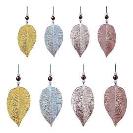 Pack of 8 Leaf Pendant Decoration, Window Decoration, Hanging, Metal Decorative Pendant Leaf, Wall Art, Gold, Silver, Copper Leaves, Garden Window Decoration