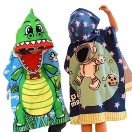 Factory Direct Kids Hooded Dinosaur Bathrobe - Wearable Cartoon Print Bath Towel Cape 15 60*120cm/Shark 98 [60*120Cm] 4ea