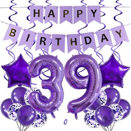 SNOWZAN Balloons 39th Birthday Decoration Purple 40 Inch Giant Numbers Balloons, Latex Foil Balloons, Pack of 25