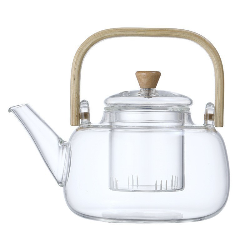 Household Teapot 1000ml Large Capacity Multifunctional Borosilicate Teapot with Bamboo