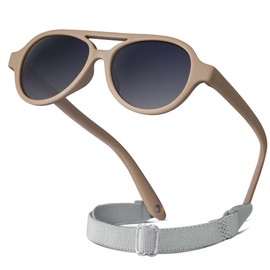 RIVBOS Baby Wrap Polarized UV400 Sunglasses - Soft Frame with Secure Strap for Infant and Newborn (0-24 Months) Brown&Grey Lens RBK068