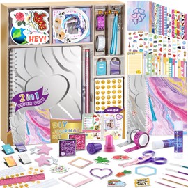 PERRYHOME DIY Journal Kit for Girls Ages 8-12, 2 Pack Scrapbook & Diary Set with 100+ Pcs, Stickers, Pens, Stencils, Bookmarks, Gift for 7 8 9 10 11 12 13 Year Old Girls Birthday