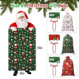 BIGIVACA 3 Pack Extra Large Gift Bags 56x36 Inches - Heavy Duty Reusable Christmas Gift Bags with Tags Upgraded Thicker PE Material Holiday Present Wrapping Bags for Big Gifts