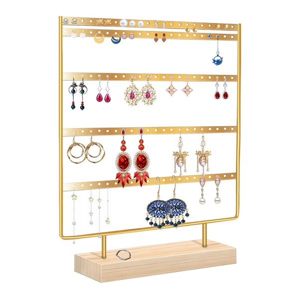 BoloShine Jewellery Holder, 5 Tier Metal Earring Organizer with Wooden Base, Earring Holder Tree Jewelry for Chains Necklaces Hanging Bracelets (White Single)