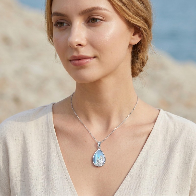 Mermaid Necklace Teardrop Moonstone Ocean Jewelry for Women Female Gift