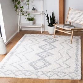 SAFAVIEH Parma Shag Collection Area Rug - 5'3" x 7'6", Ivory & Grey, Moroccan Boho Tribal, Non-Shedding & Easy Care, 1.2-inch Thick Ideal for High Traffic Areas in Living Room, Bedroom (PMA552A)