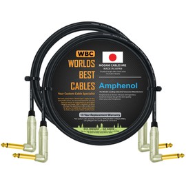 WORLDS BEST CABLES 2 Units - 2 Foot - Pedal, Effects, Patch, Instrument Cable Custom Made Using Mogami 2319 Wire & Amphenol ACPM-RN-AU M-Series Angled Gold TS Plugs
