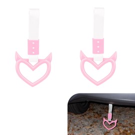 MOXRUQ 2 PCS Heart Handle Strap for Car, Drift Charm Rear Bumper Warning Ring Decor, Heart Car Hanging Accessories, Drift Handle Rings for Car, SUV, Bus, Subway Interior Exterior Decoration (Pink)