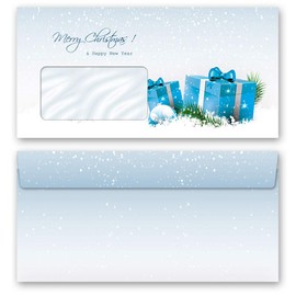 Paper-Media Christmas Envelopes with Window Blue Christmas Gifts DIN Long 220 x 110 mm Pack of 10