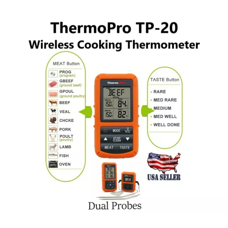 ThermoPro TP-20S Dual Probe Wireless Cooking Thermometer BBQ Smoker Grill
