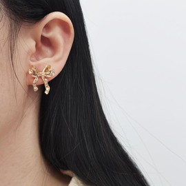 Bow Earrings for Women Gold Silver Bow Stud Earrings Ribbon Earrings Wedding Party Christmas Jewelry （Gold）