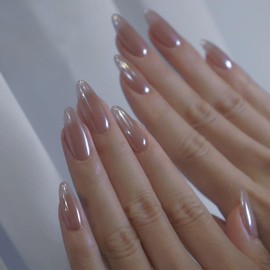 Press On Nails - Short Medium Almond False Nails - Oval Nude Pink Fake Nails With Glue - Glossy Semi-Transparent Stiletto Acrylic Nails - Reusable Stick On Nails For Women Girls Nail Art DIY Gifts