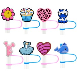 Gibleitz Random Different Straw Cover Caps for Tumbler Cup,20PCS Mixed Cute Dringking Straw Toppers,8mm Dust-Proof Reusable Straw Tips Lids,Bulk PVC Straw Protector for Party Gifts
