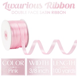MEEDEE Light Pink Satin Ribbon 3/8 Inch Lux Double Sided Satin 100 Yards Roll Light Pink Thin Ribbon for Gift Wrapping, Party Supply, Birthday, Baby Shower, Wedding, DIY Crafts, Festival Supplies