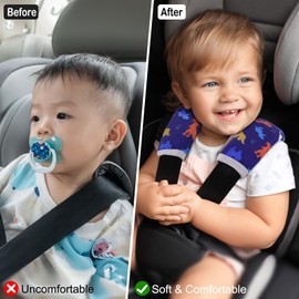Seat Belt Cover Pad for Baby, Soft Seatbelt Cushion Covers for Kids 2Pcs Car Seat Strap Shoulder Pads for All Car Seats, Stroller, High Chair,Blue Dinosaur
