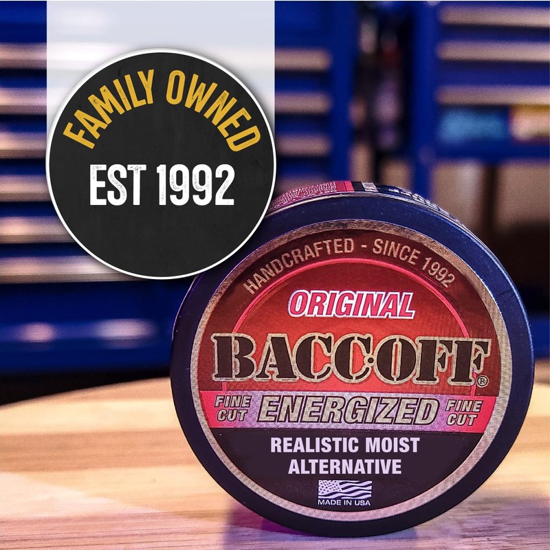 5 Cans, BaccOff Original Energized Fine Cut, Bold, Natural, Smoky