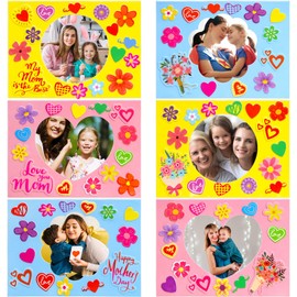 Mother's Day Picture Frame Crafts Kits for Kids Happy Mother's Day DIY Foam Photo Frame Craft Gifts with Heart Flower Stickers for Spring Party Classroom Activities 12Pack