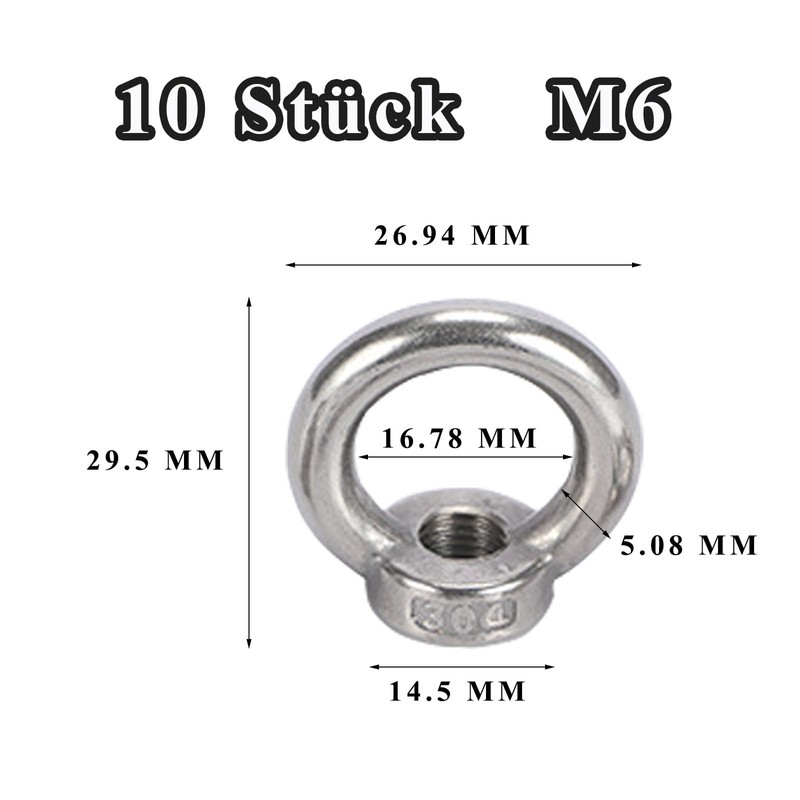 Lashua Ring Nut M6, 10 Pieces 304 Stainless Steel Ring