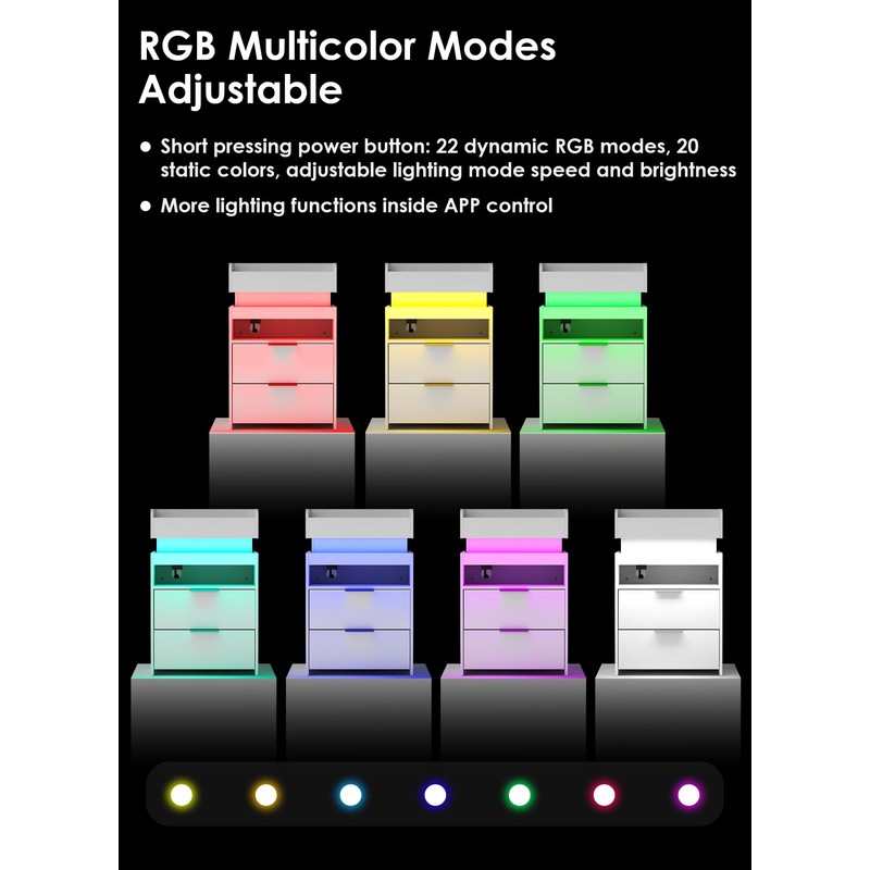 Turosur LED Night Stand with Gun Drawer, Smart Nightstand with