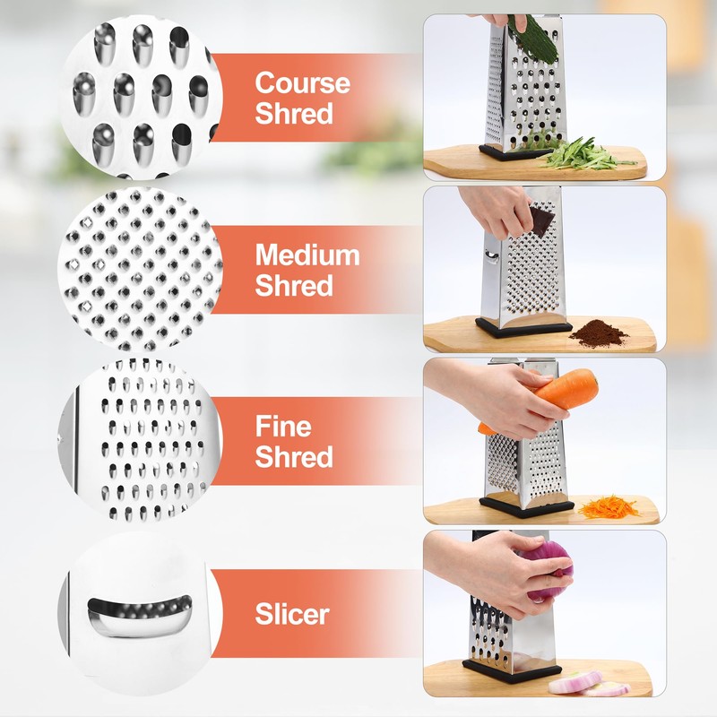 Supercenter Cheese Grater, Size 4-Sided Stainless Steel Box Grater, Food