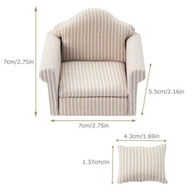 Coriver Doll House Furniture,1/12 Scale Dollhouse Couch Model, Striped Single Dolls House Sofa, Mini Armchair Simulation Accessories, Doll Home Decor with Pillow Furniture for Kids Birthday Gift